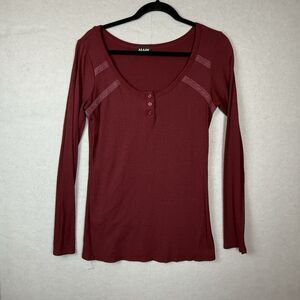 Alloy Women L? Henley Top Burgundy Y2K Fitted Ribbed Grunge Elena Gilbert (read)